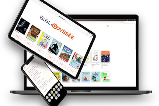 Ordinateur, tablette et smartphone ouverts sur le site  Bibliodyssée